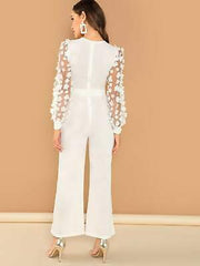 3D Applique Sheer Sleeve Keyhole Front Jumpsuit - changed