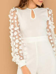 3D Applique Sheer Sleeve Keyhole Front Jumpsuit - changed