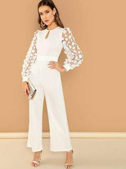 3D Applique Sheer Sleeve Keyhole Front Jumpsuit - changed