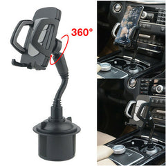 Universal 360° Car Cup Holder Phone Mount, Adjustable Gooseneck Cupholder Cell Phone Cradle with Rotatable Holder, Compatible with Most Smart Phones.