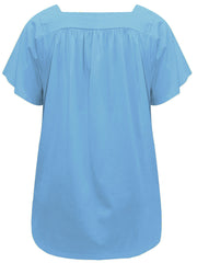 20 22 24 26 PLUS SIZE BLUE COTTON SQUARE NECK TOP SMOCK