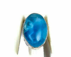 test Gu size 7 big dominican natural nice blue larimar ring .925 handmade