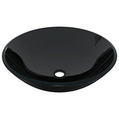 Bathroom Sink with Black Tap and Push Drain Tempered Glass Round Countertop Basin Pop Up Waste Plug Modern Basin for Vanity Unit