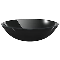 Bathroom Sink with Black Tap and Push Drain Tempered Glass Round Countertop Basin Pop Up Waste Plug Modern Basin for Vanity Unit