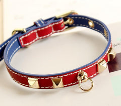 Handmade Leather 4th of July Dog Collar and Leashn | Independance Day Captain America Red and Blue Luxury Collar