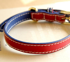 Handmade Leather 4th of July Dog Collar and Leashn | Independance Day Captain America Red and Blue Luxury Collar
