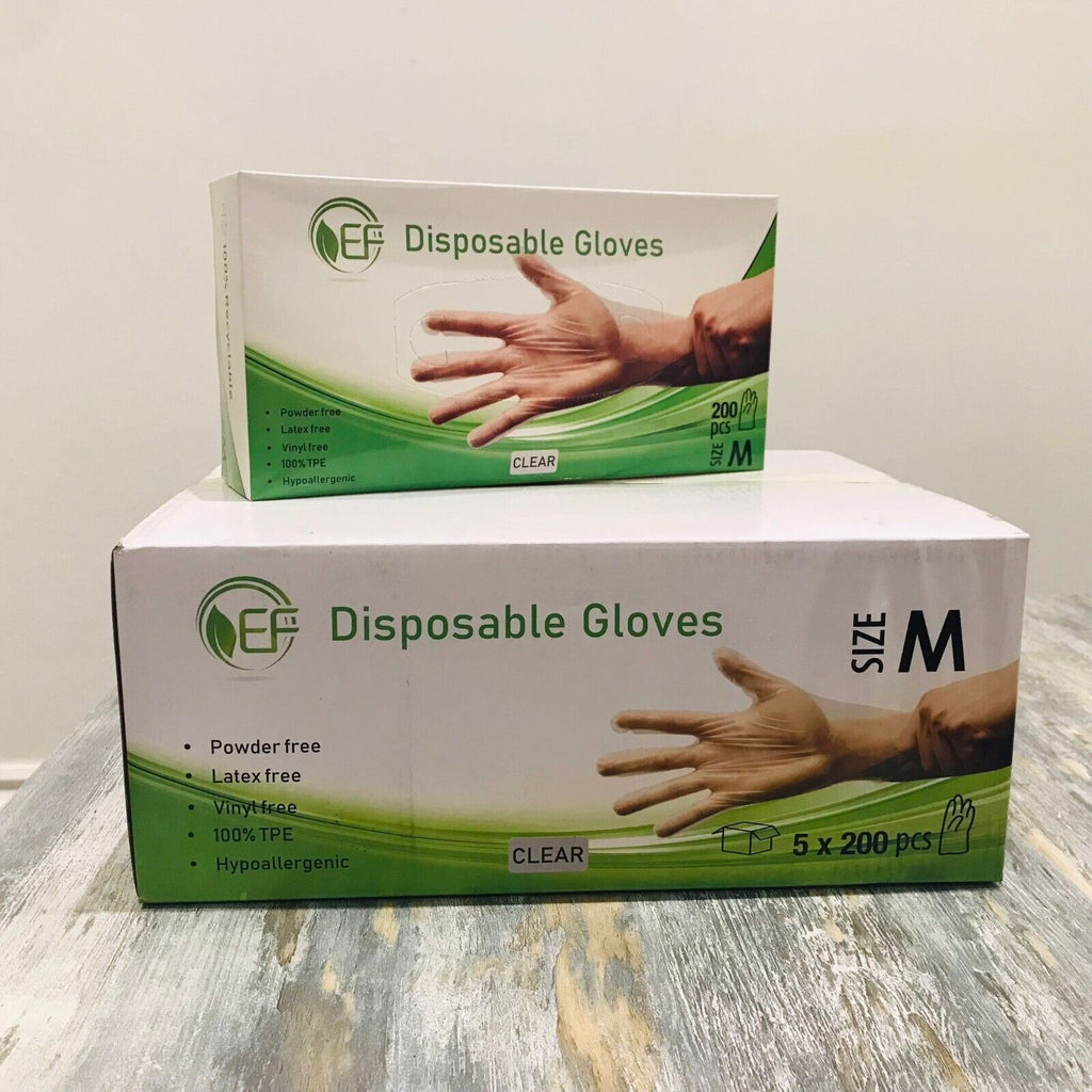 Disposable TPE Recyclable Clear Examination Work Gloves 5 x 200 pcs - Medium