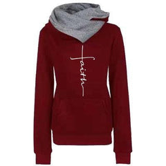 Autumn winter hoodies sweatshirts women faith embroidered sweatshirt long sleeve pullovers christmas casual warm hooded tops