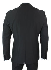Mens 3 Piece Black Classic Satin Tuxedo Dinner Suit Tailored Fit..