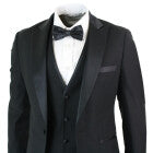 Test Daryna Mens 3 Piece Black Classic Satin Tuxedo Dinner Suit Tailored Fit Wedding Prom