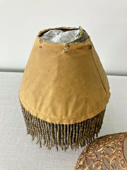 Antique Edwardian Pierced Filigree Metal Candle / Oil Lamp Shade w/ Beaded Liner