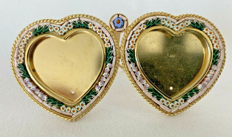 Vtg Micro Mosaic Millefiori Double Heart Picture Frame Italy Floral Easel Back