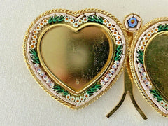 Vtg Micro Mosaic Millefiori Double Heart Picture Frame Italy Floral Easel Back