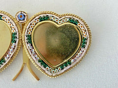 Vtg Micro Mosaic Millefiori Double Heart Picture Frame Italy Floral Easel Back