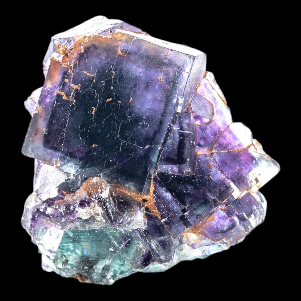 Okorusu fluorite crystal cluster, purple cubic fluorite with green zoning, raw mineral specimen, namibia