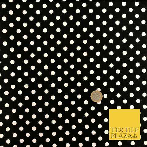 Black with Small White Polka Dot Spotted 100% Cotton Fabric Dress Craft RC363