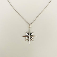 North Star necklace, star silver pendant, 16 point star necklace, starburst