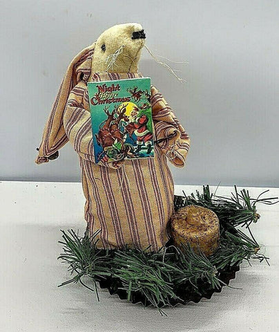 Primitive Handmade Night Before Christmas Mouse with Prim Tealight Candle