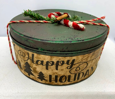 Christmas Primitive Early American  Cinnamon Dusted Holiday Tin Pine Greens Decor