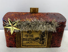 Christmas Primitive Early American  Cinnamon Dusted Holiday Tin Pine Greens Decor