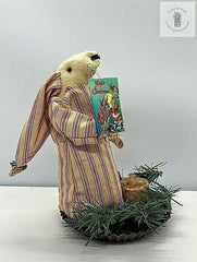 Primitive Handmade Night Before Christmas Mouse with Prim Tealight Candle