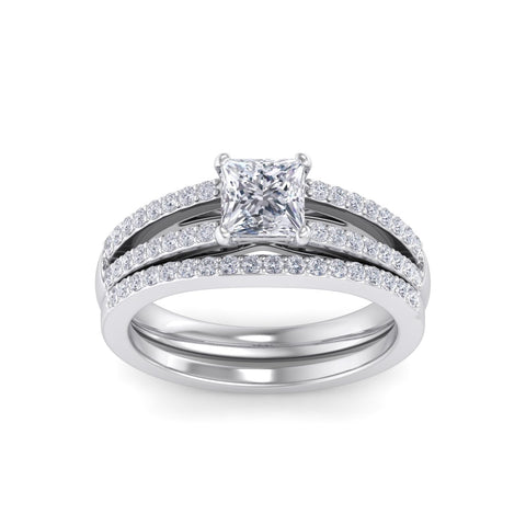 test Princess Shape Lab Grown Diamond with Accent Solid Gold Engagement Ring
