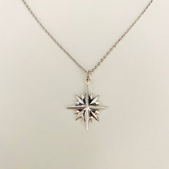 North Star necklace, star silver pendant, 16 point star necklace, starburst pendant, celestial, gift , silver star necklace