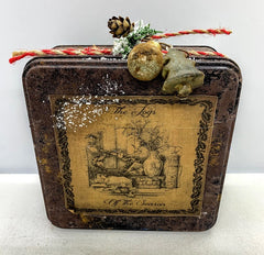 Christmas Primitive Early American  Cinnamon Dusted Holiday Tin Pine Greens Decor