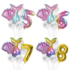 7pcs/lot Mermaid Party Balloons 32inch Number Foil Balloon Kids Birthday Party Decorations Baby Shower Decor Helium Globos