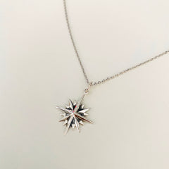North Star necklace, star silver pendant, 16 point star necklace, starburst pendant, celestial, gift , silver star necklace