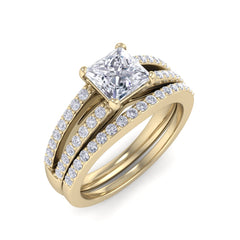test Princess Shape Lab Grown Diamond with Accent Solid Gold Engagement Ring
