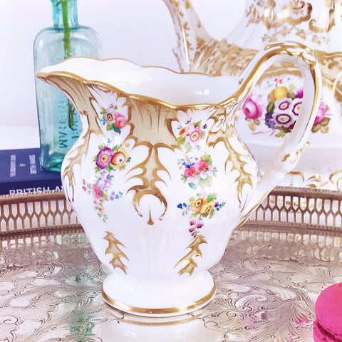 Antique Ridgway foliage shape milk jug, handpainted flowers