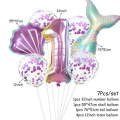 7pcs/lot Mermaid Party Balloons 32inch Number Foil Balloon Kids Birthday Party Decorations Baby Shower Decor Helium Globos