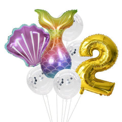 7pcs/lot Mermaid Party Balloons 32inch Number Foil Balloon Kids Birthday Party Decorations Baby Shower Decor Helium Globos