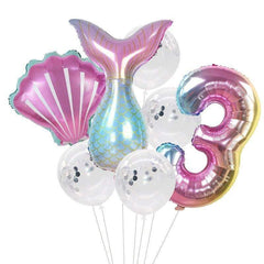 7pcs/lot Mermaid Party Balloons 32inch Number Foil Balloon Kids Birthday Party Decorations Baby Shower Decor Helium Globos