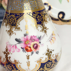 Antique cobalt blue and handpainted flower decorated porcelain vase