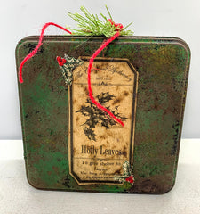 Christmas Primitive Early American  Cinnamon Dusted Holiday Tin Pine Greens Decor