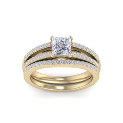 test Princess Shape Lab Grown Diamond with Accent Solid Gold Engagement Ring