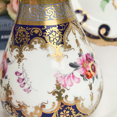 Antique cobalt blue and handpainted flower decorated porcelain vase