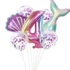 7pcs/lot Mermaid Party Balloons 32inch Number Foil Balloon Kids Birthday Party Decorations Baby Shower Decor Helium Globos