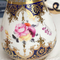 Antique cobalt blue and handpainted flower decorated porcelain vase