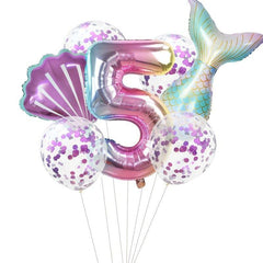 7pcs/lot Mermaid Party Balloons 32inch Number Foil Balloon Kids Birthday Party Decorations Baby Shower Decor Helium Globos