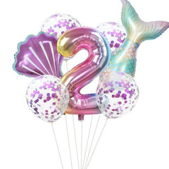 7pcs/lot Mermaid Party Balloons 32inch Number Foil Balloon Kids Birthday Party Decorations Baby Shower Decor Helium Globos