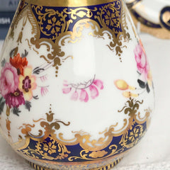 Antique cobalt blue and handpainted flower decorated porcelain vase
