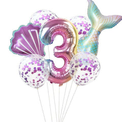 7pcs/lot Mermaid Party Balloons 32inch Number Foil Balloon Kids Birthday Party Decorations Baby Shower Decor Helium Globos