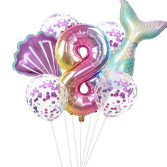 7pcs/lot Mermaid Party Balloons 32inch Number Foil Balloon Kids Birthday Party Decorations Baby Shower Decor Helium Globos