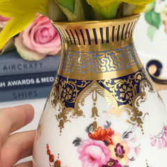 Antique cobalt blue and handpainted flower decorated porcelain vase