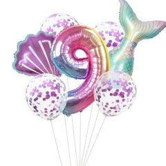 7pcs/lot Mermaid Party Balloons 32inch Number Foil Balloon Kids Birthday Party Decorations Baby Shower Decor Helium Globos