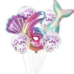 7pcs/lot Mermaid Party Balloons 32inch Number Foil Balloon Kids Birthday Party Decorations Baby Shower Decor Helium Globos