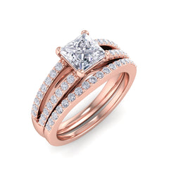 test Princess Shape Lab Grown Diamond with Accent Solid Gold Engagement Ring